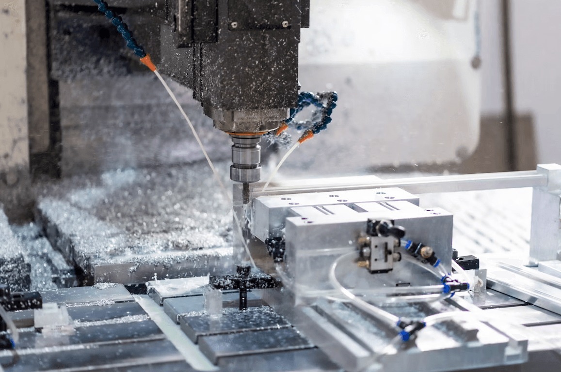 CNC machining center cutting metal components
